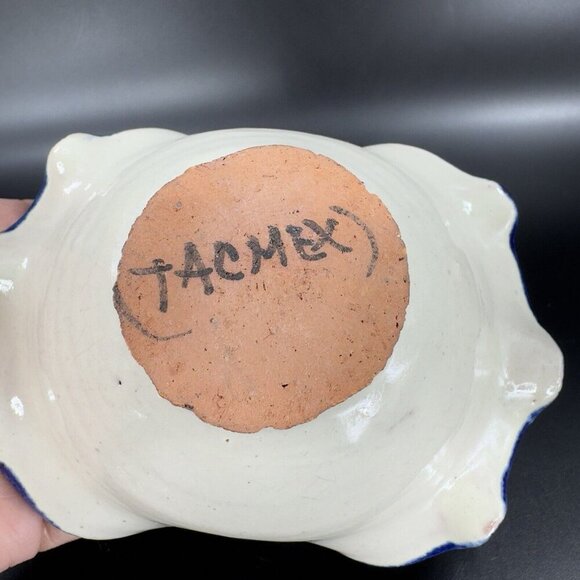 Vintage Talavera Mexico Pottery Hand Made Basket Bowl Hand Painted Signed Bottom - Picture 4 of 16